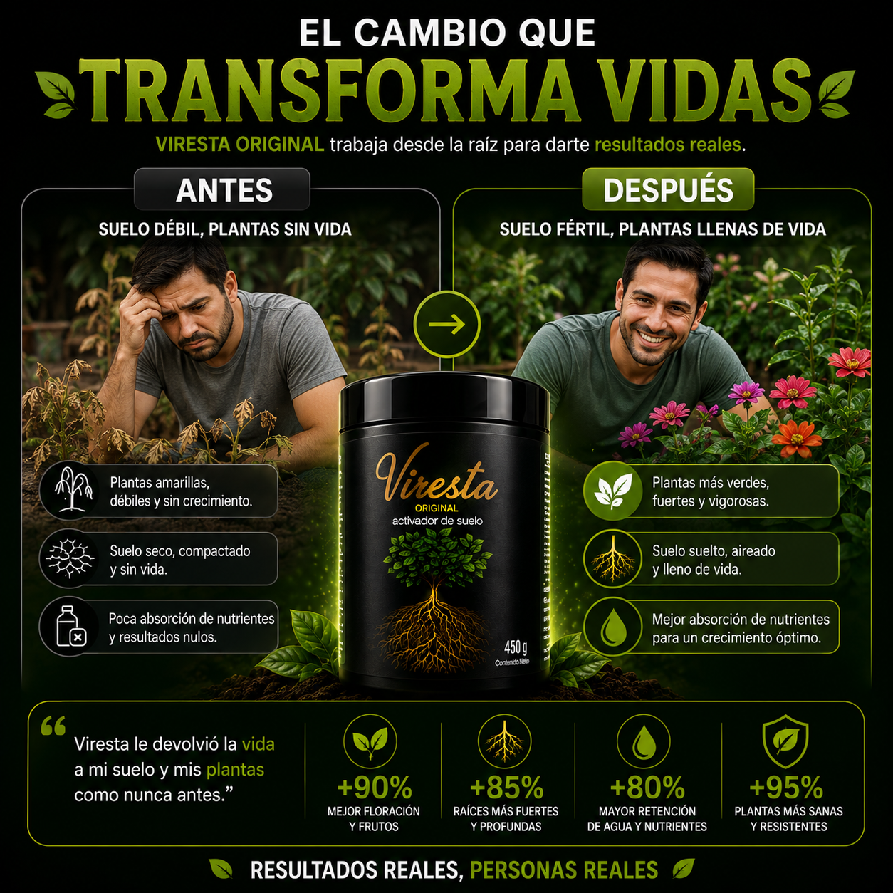 🌾 VIRESTA x450g 💧 Recupera la salud del suelo y potencia el crecimiento de tus cultivos.