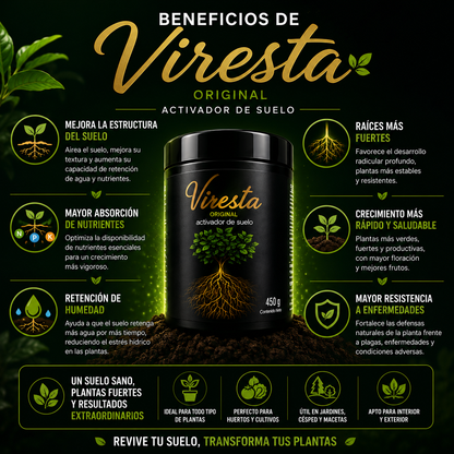 🌾 VIRESTA x450g 💧 Recupera la salud del suelo y potencia el crecimiento de tus cultivos.