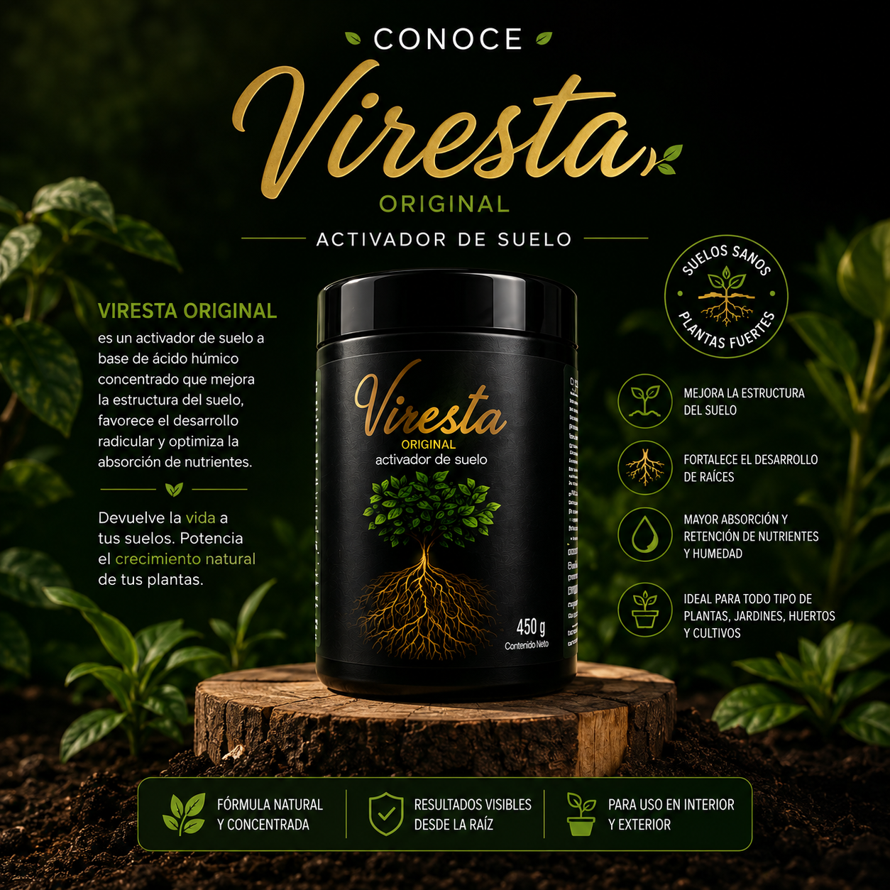 🌾 VIRESTA x450g 💧 Recupera la salud del suelo y potencia el crecimiento de tus cultivos.
