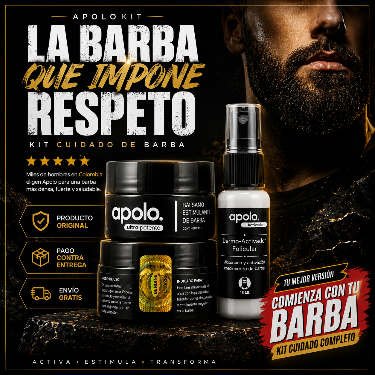 Kit Apolo Ultra Potente -💪 Más barba, más presencia, más confianza.