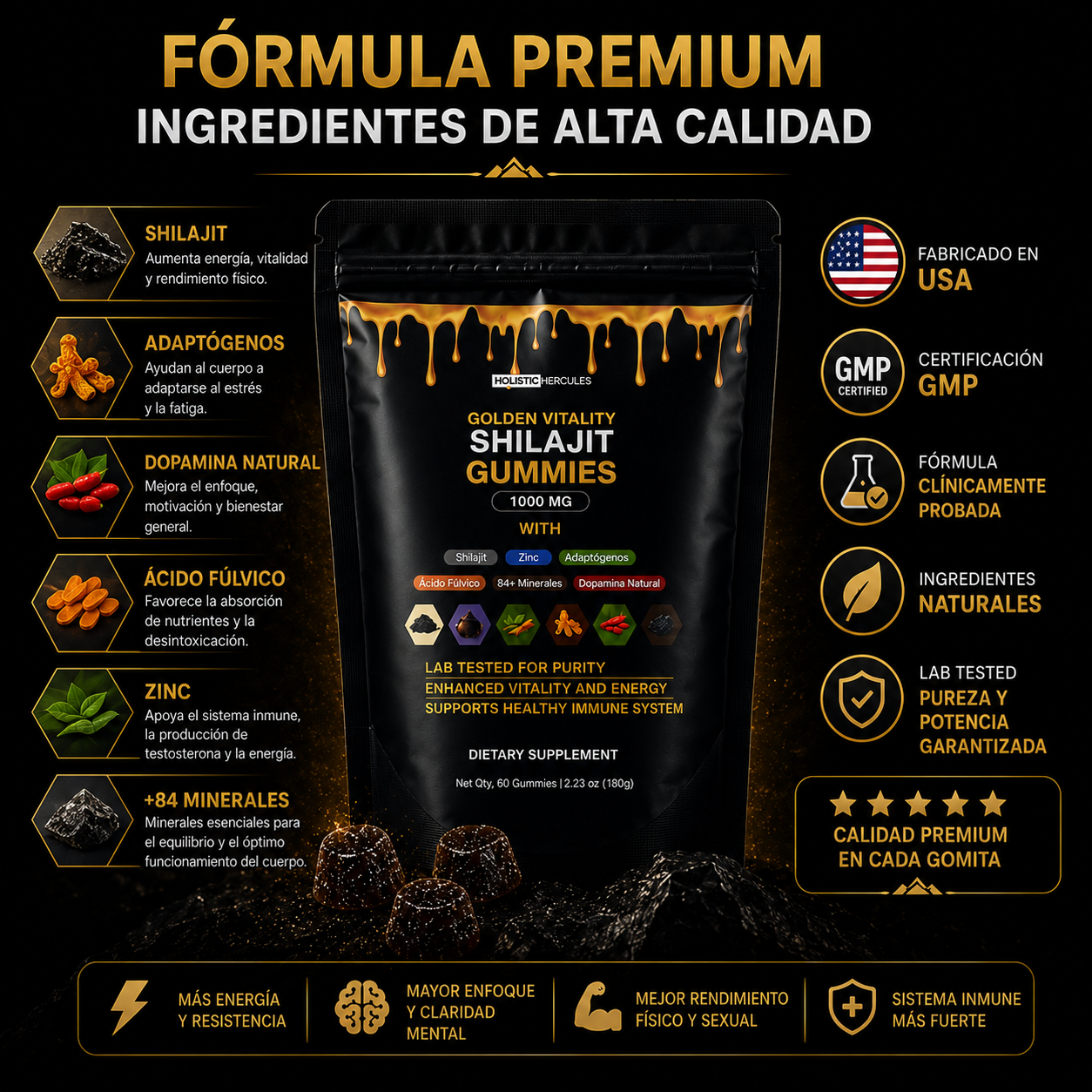 Shilajit importado EEUU 🇺🇸 (60 gomas)