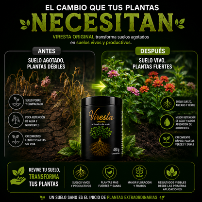 🌾 VIRESTA x450g 💧 Recupera la salud del suelo y potencia el crecimiento de tus cultivos.
